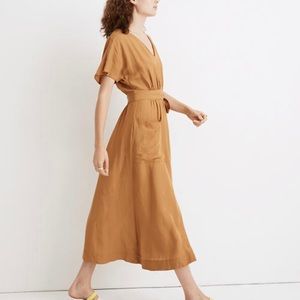 Linen-Blend Dolman-Sleeve Tie-Waist Midi D…